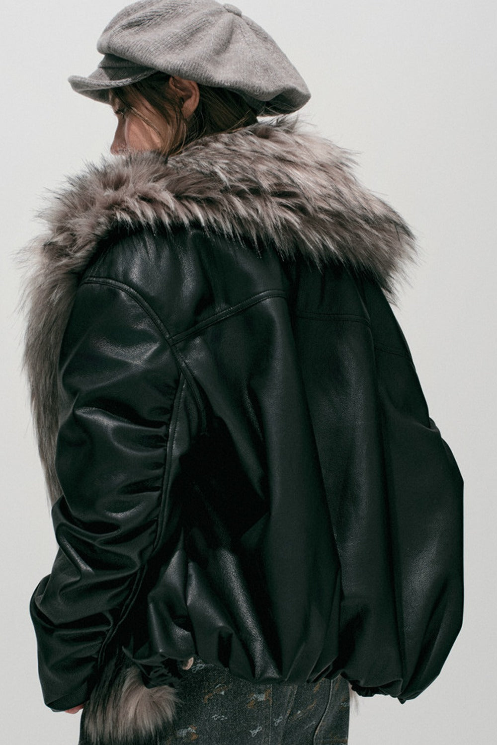 Large Fur Collar Leather Jacket