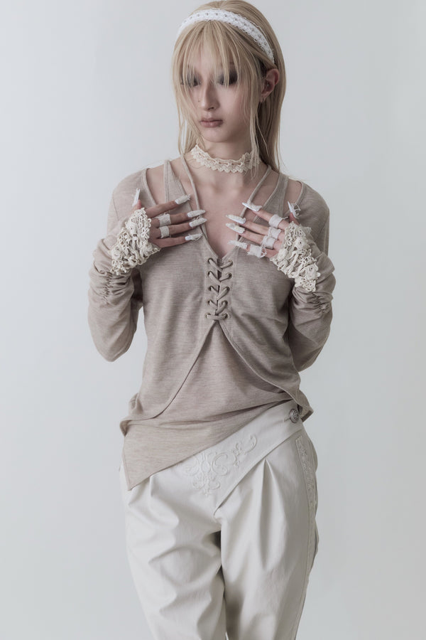Irregular Hem Embroidery Blouse