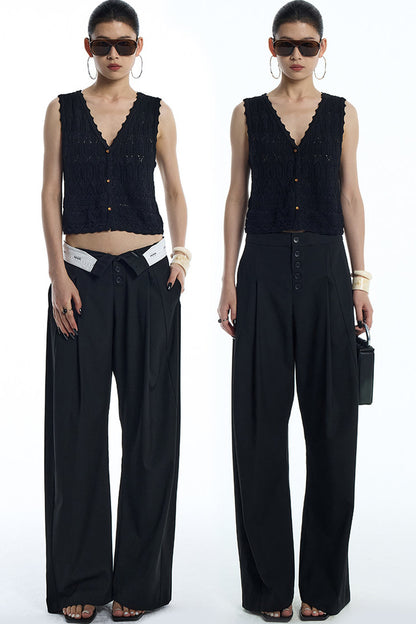 Black Pleated Wide-Leg Trousers
