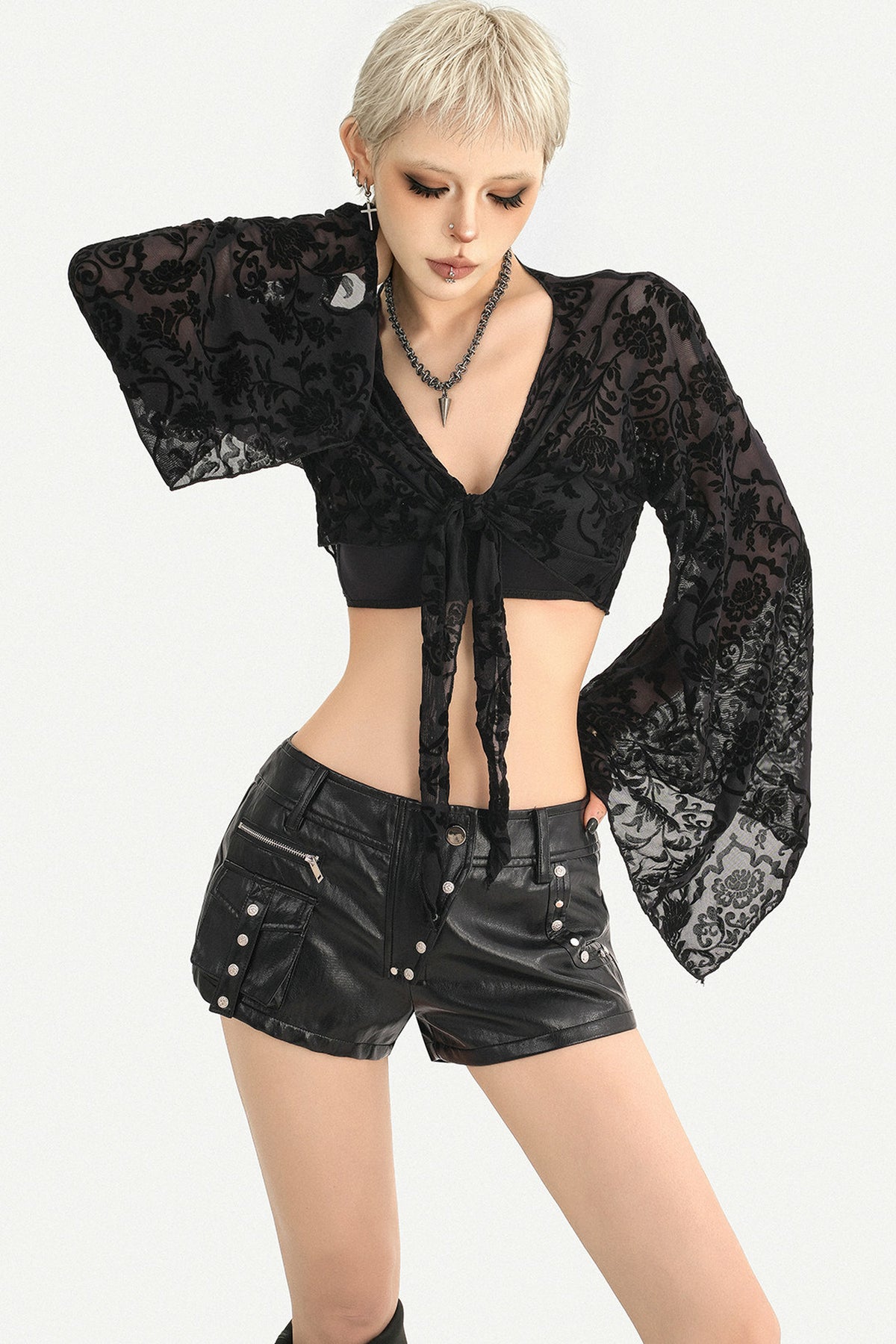 Low-Waist Studded Workwear Leather Shorts