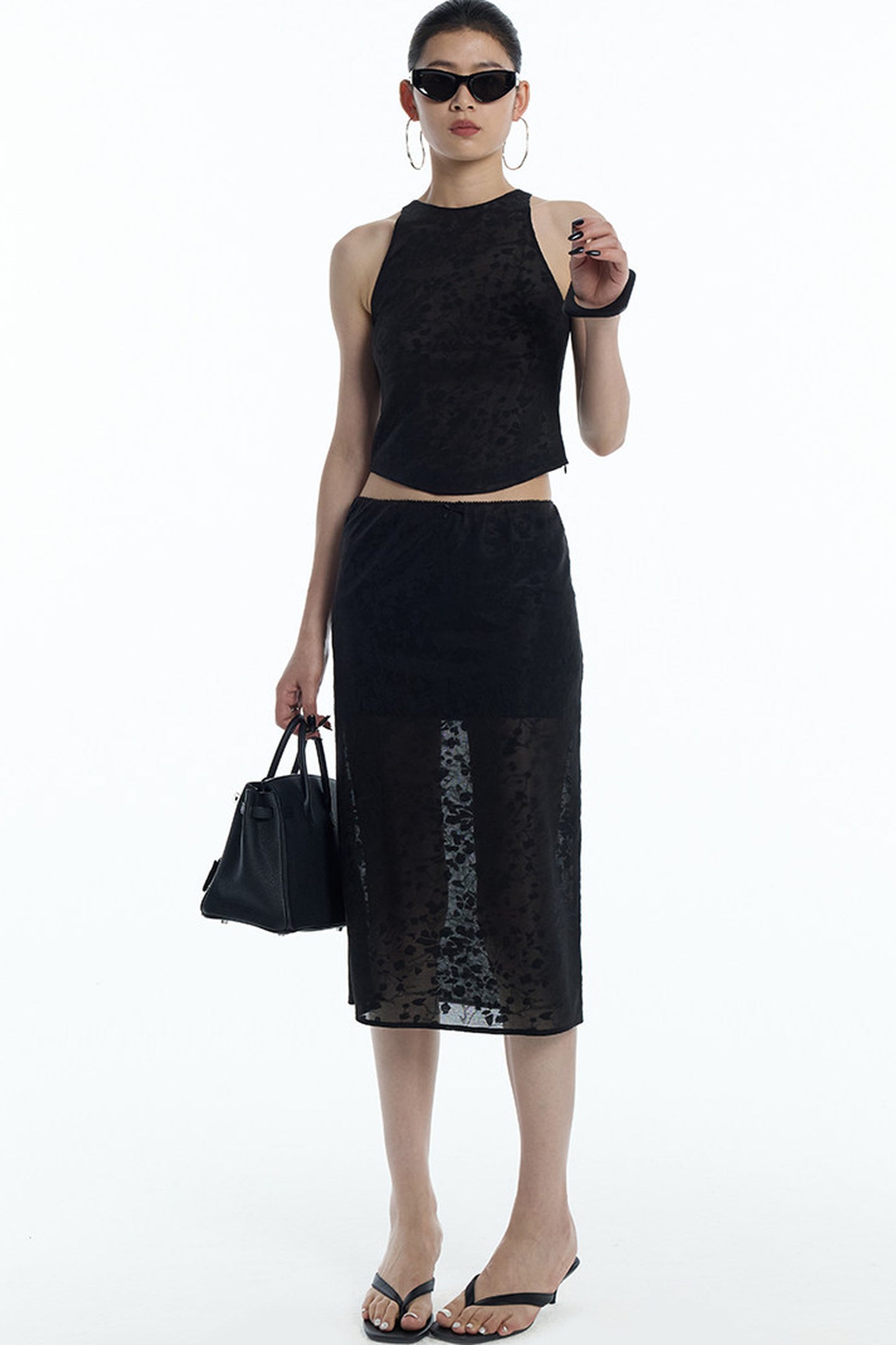 Lace Jacquard Tank Top and Skirt Set-Up