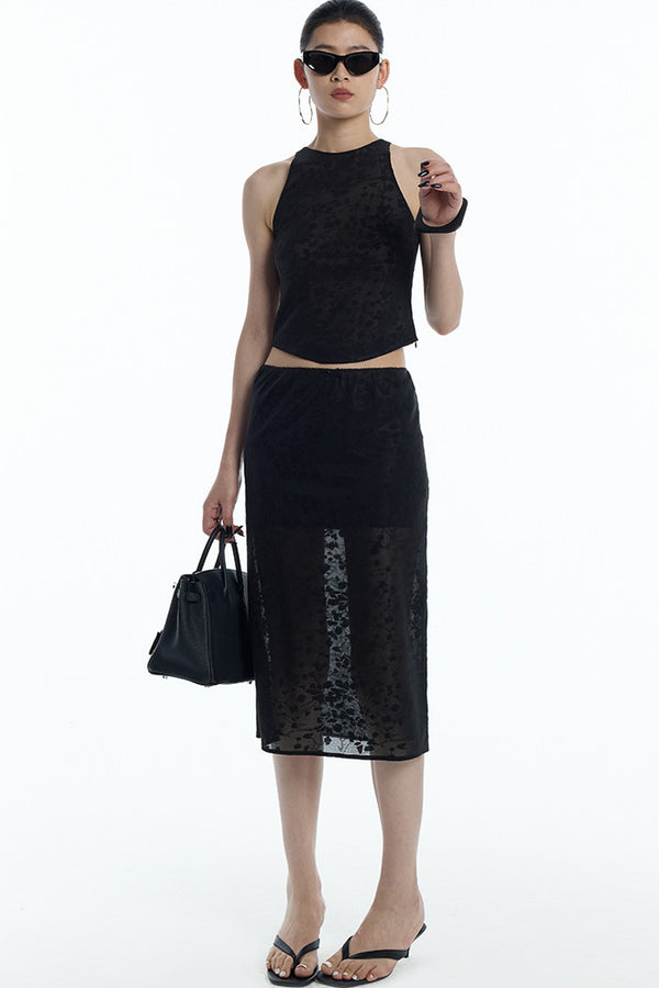 Lace Jacquard Tank Top and Skirt Set-Up
