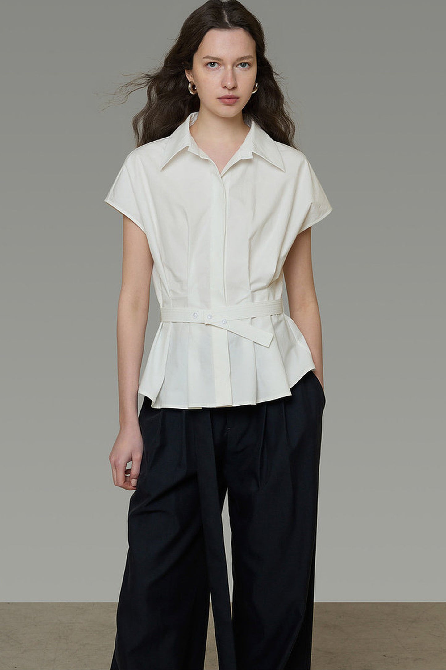 Elegant Pleated Short-Sleeved Shirt