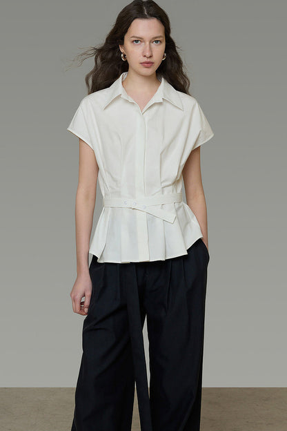 Elegant Pleated Short-Sleeved Shirt