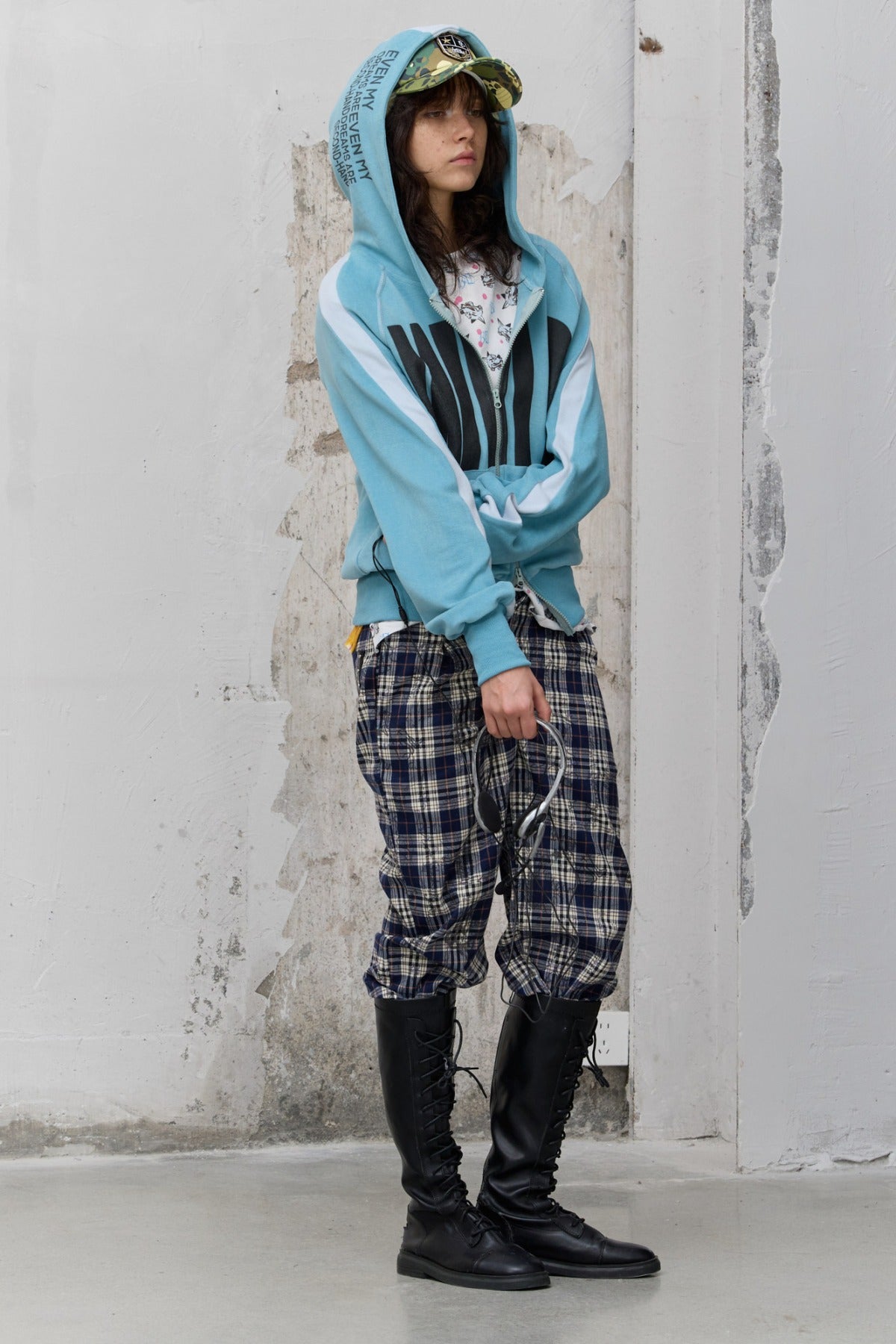 Pleated Plaid Graffiti Trousers