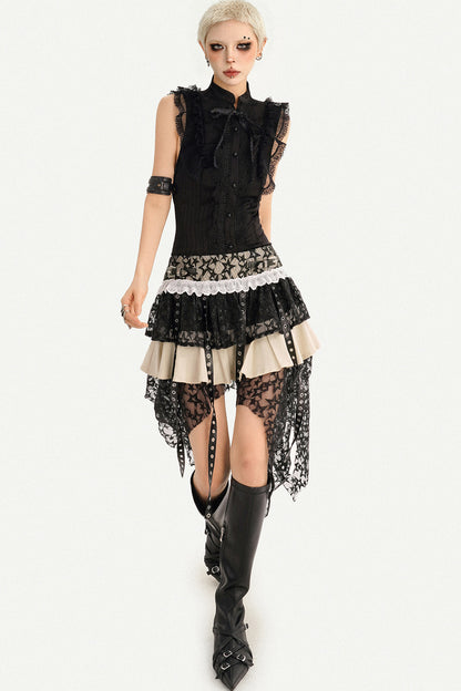 Gothic Lace Patchwork Asymmetrical Skirt