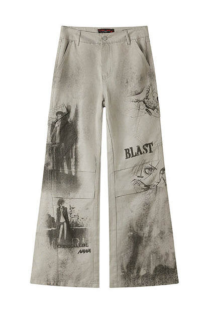 Distressed Patchwork Flared Pants