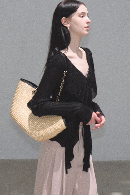 Shimmer V-Neck Long-Sleeve Cardigan Top