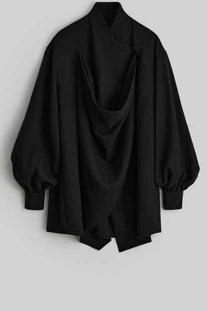 Dark New Chinese Style Draped Pleated Shirt