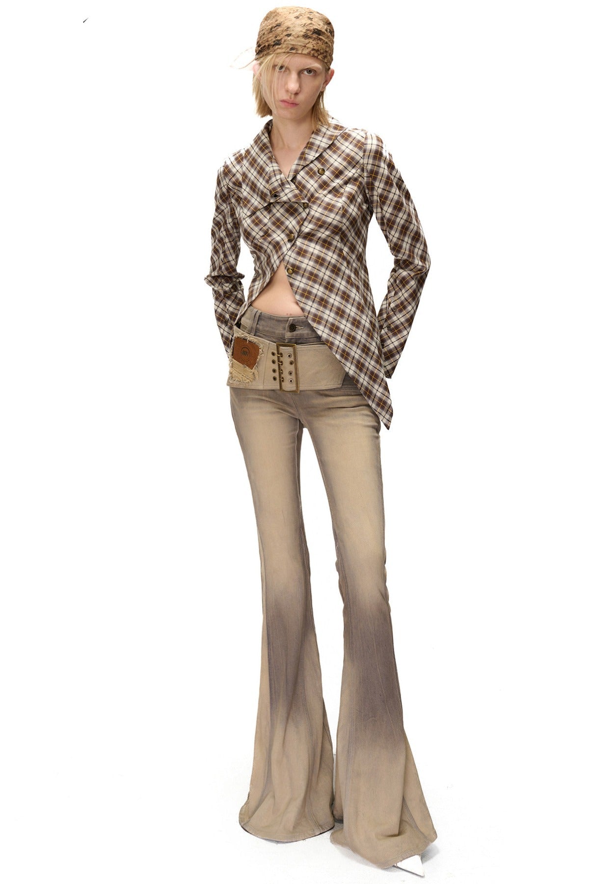 Irregular Plaid Layered-Look Multi-Wear Shirt