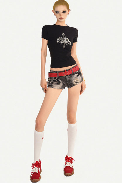 Black Letter Print Top