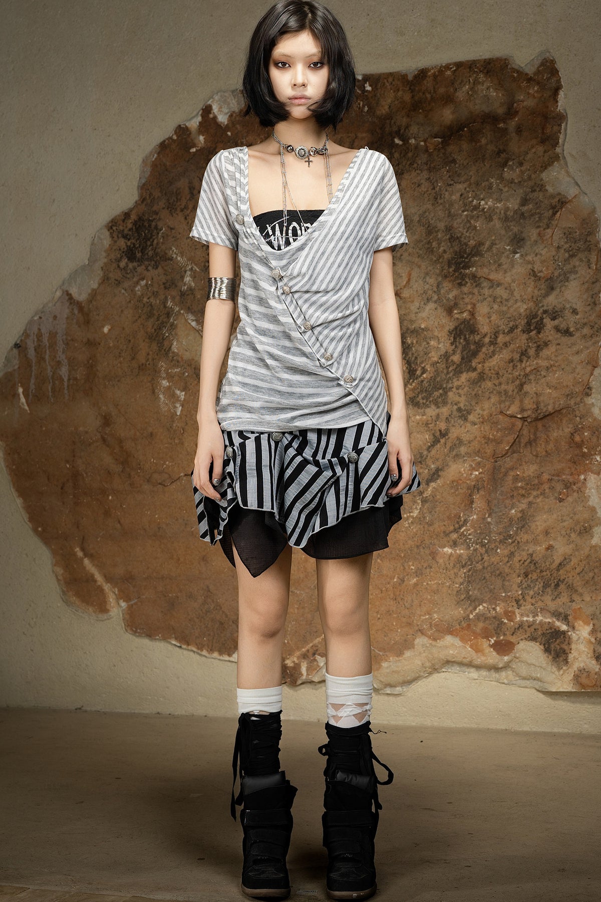 Asymmetrical Striped Knit Top