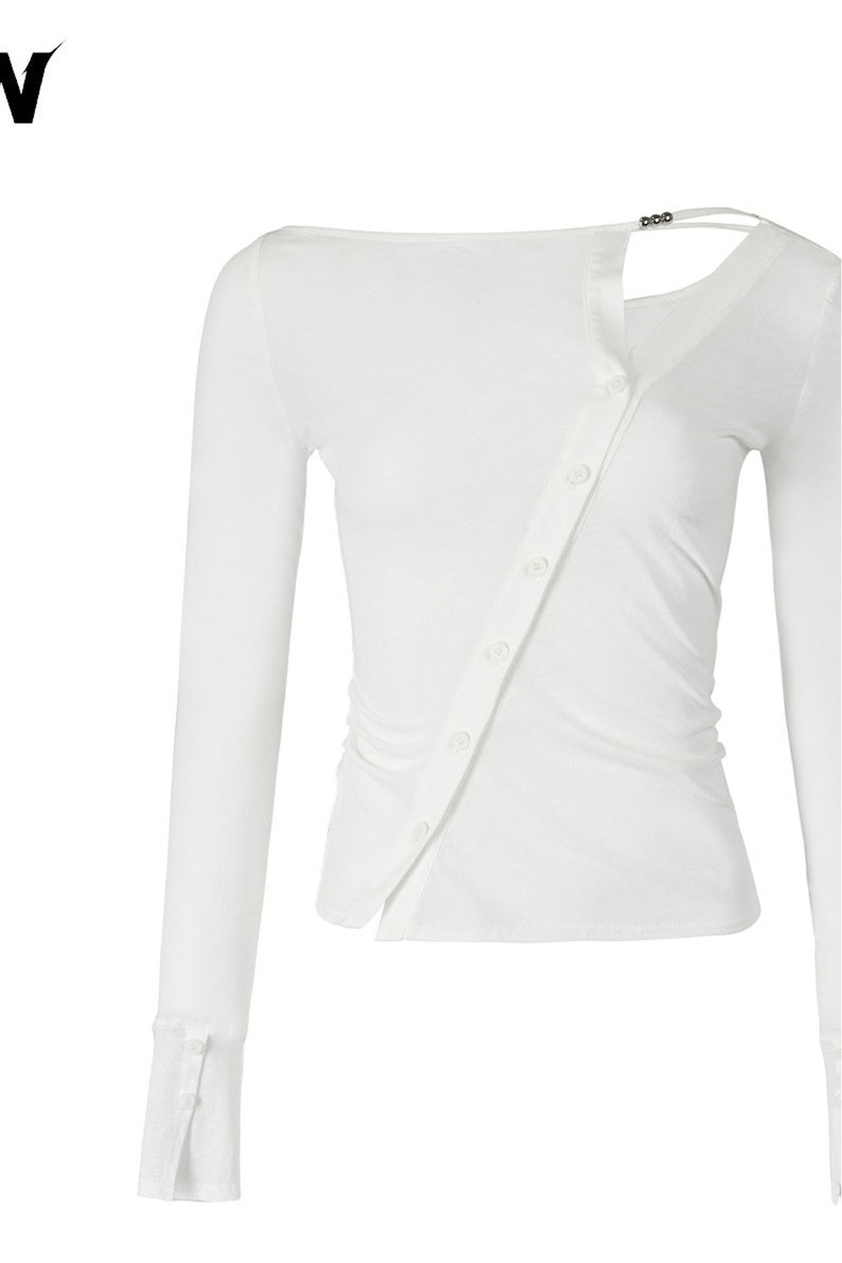 High-Elastic Diagonal Placket Long-Sleeve T-Shirt
