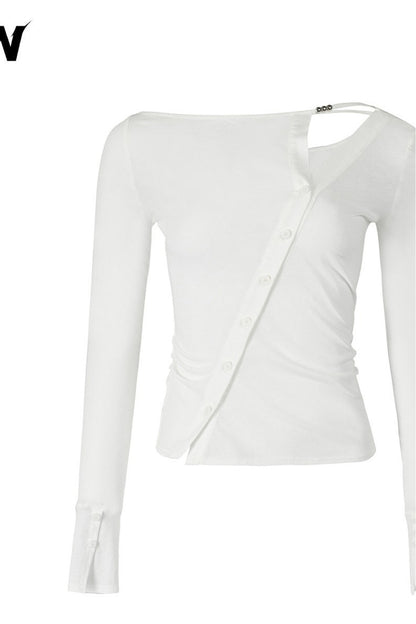 High-Elastic Diagonal Placket Long-Sleeve T-Shirt