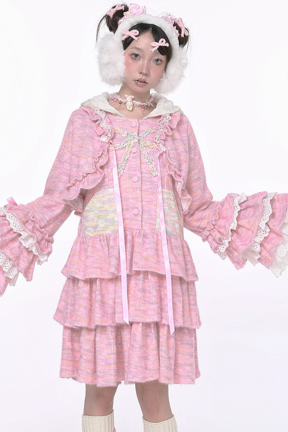 Pinkes Hasenohren-Stufenkleid