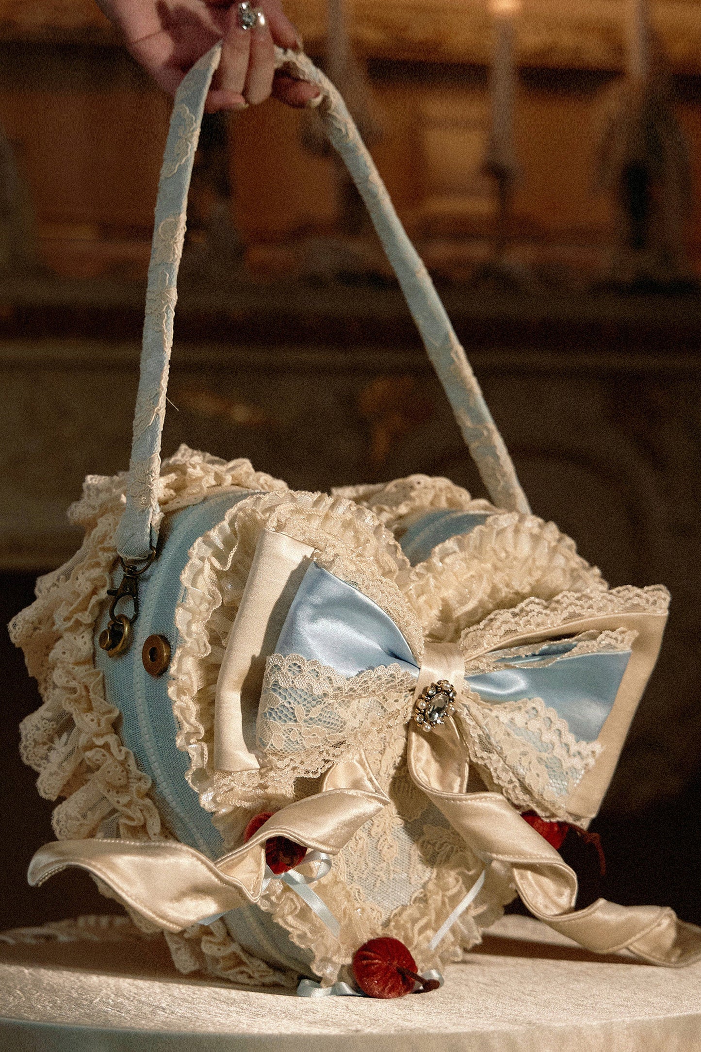 French Rococo Cherry Twin Heart Cake Handbag