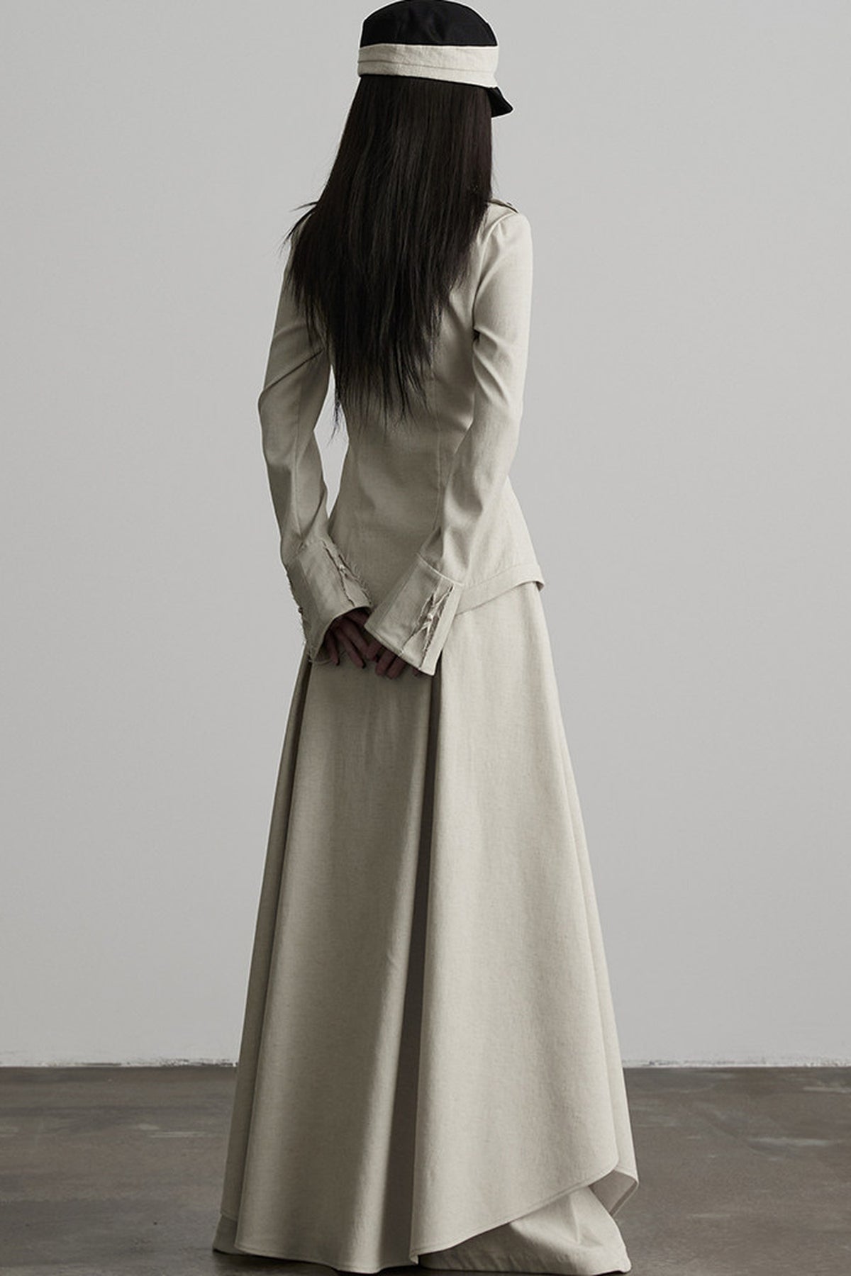 French Linen Blend Layered-Look Wide-Leg Pants