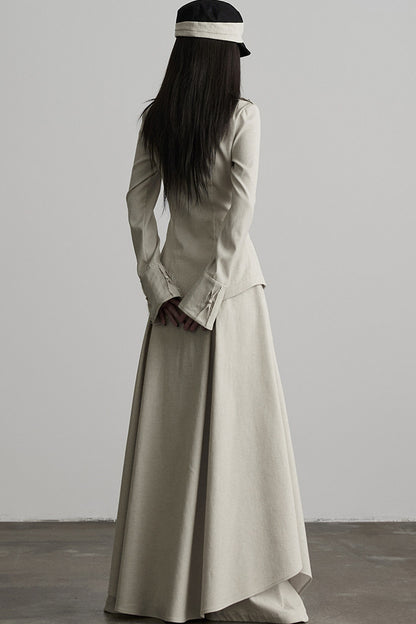 French Linen Blend Layered-Look Wide-Leg Pants