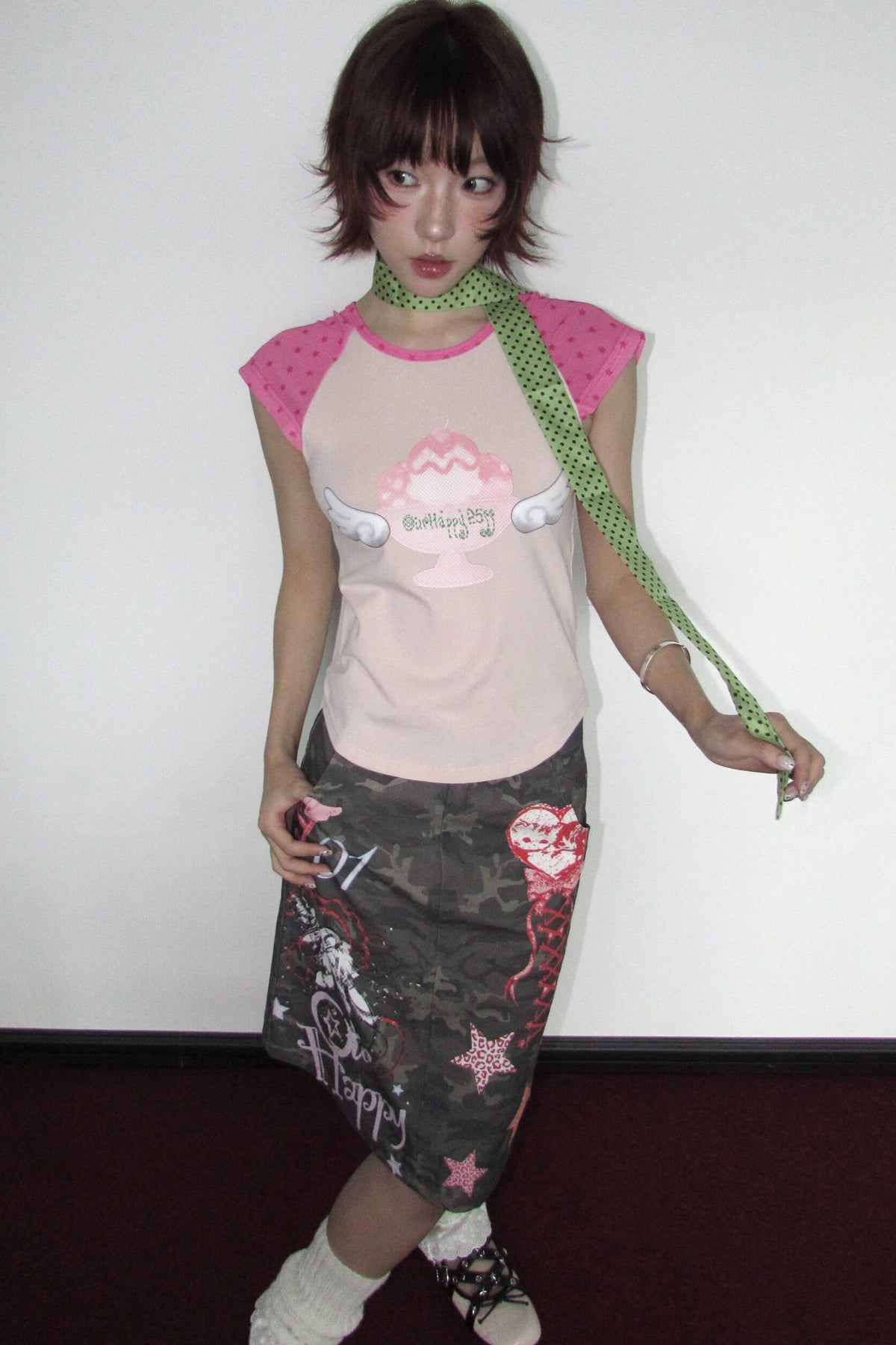 Graffiti Camouflage Midi Skirt