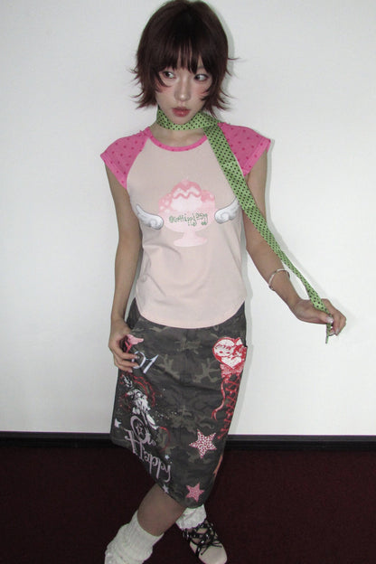 Graffiti Camouflage Midi Skirt