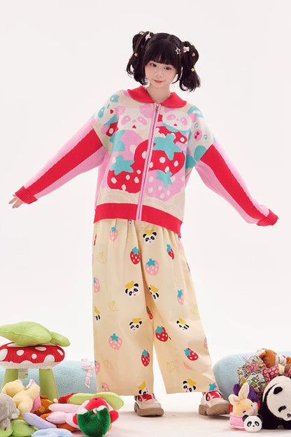 Jeans im japanischen Stil mit Panda-Motiv
