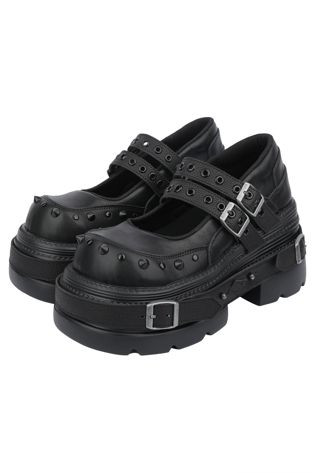 Studded Buckle Platform Mary Janes Shoes