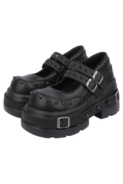 Studded Buckle Platform Mary Janes Shoes