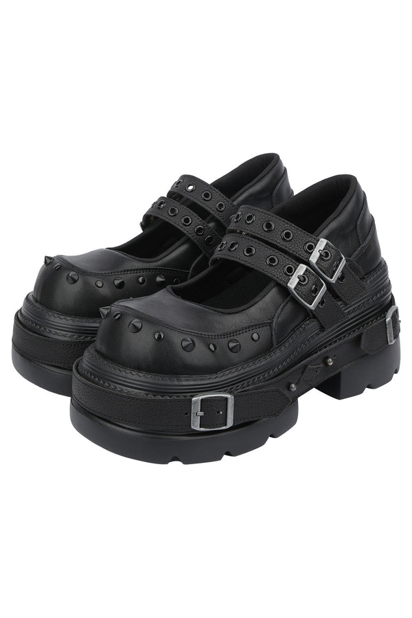 Studded Buckle Platform Mary Janes Shoes