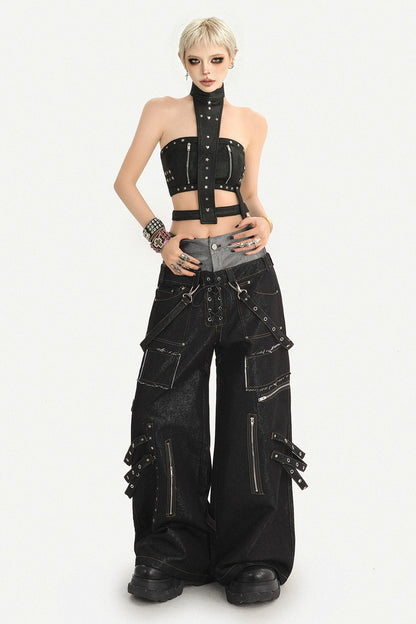 Punk Layered-Look Workwear Jeans