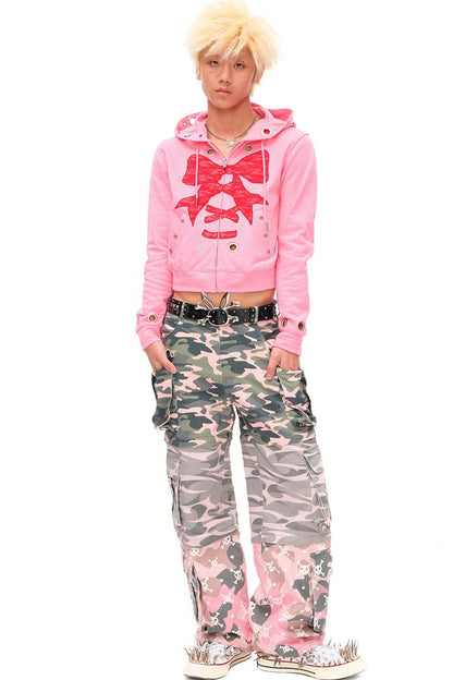 Distressed Lace Bow Hoodie