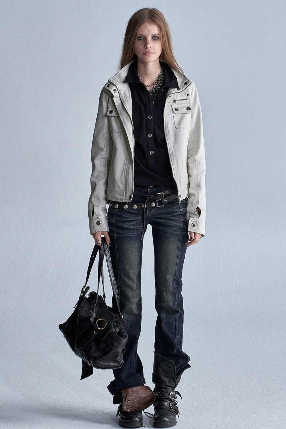 Distressed Whiskered Denim Pants