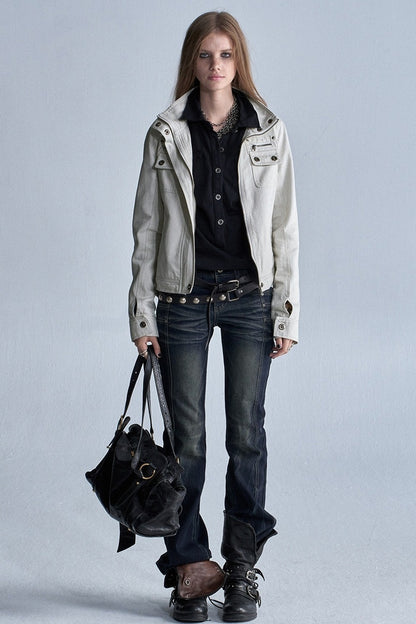 Distressed Whiskered Denim Pants