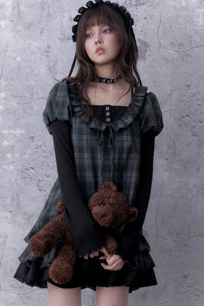 Blue Black Plaid Babydoll Dress