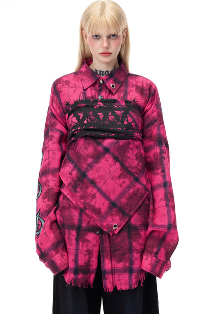 Top a fascia stile foulard quadrato con stampa di spine rosa