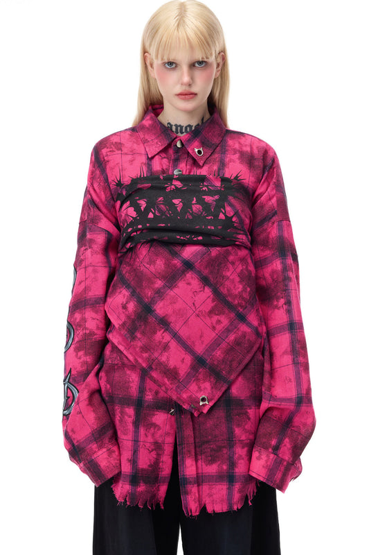 Haut bandeau façon foulard carré à imprimé épines roses