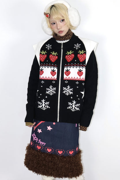 Strawberry Snowflake Zip Sweater