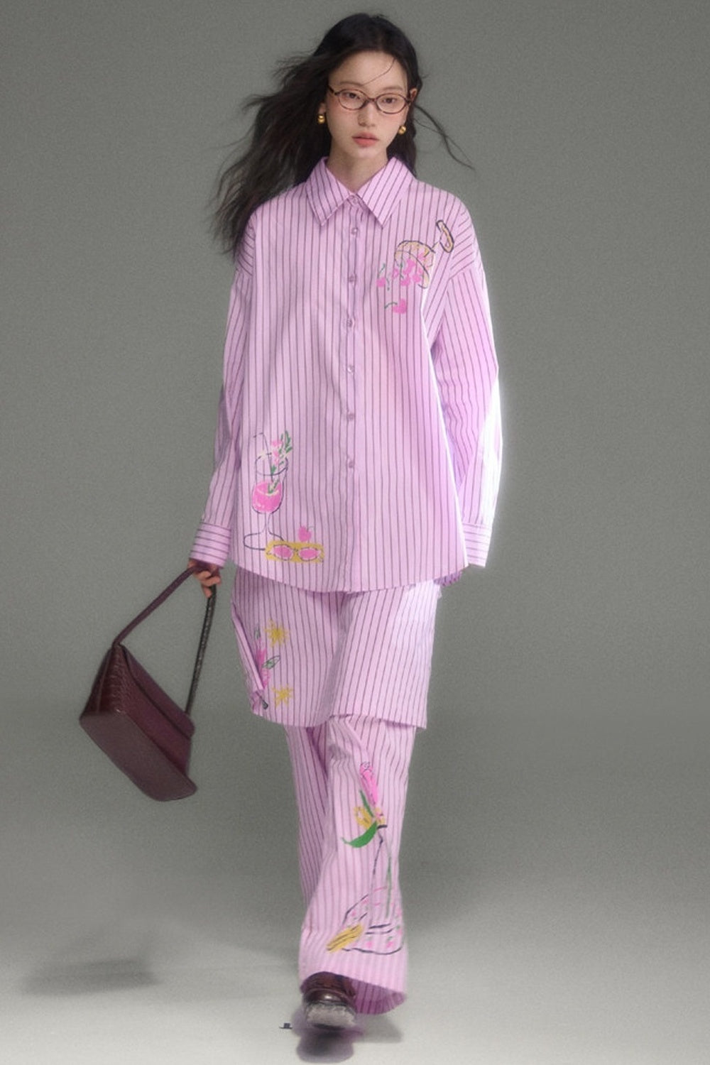 Holiday Striped Long-Sleeve Shirt and Pants Set-Up