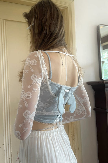 Bear Print Bow Blouse