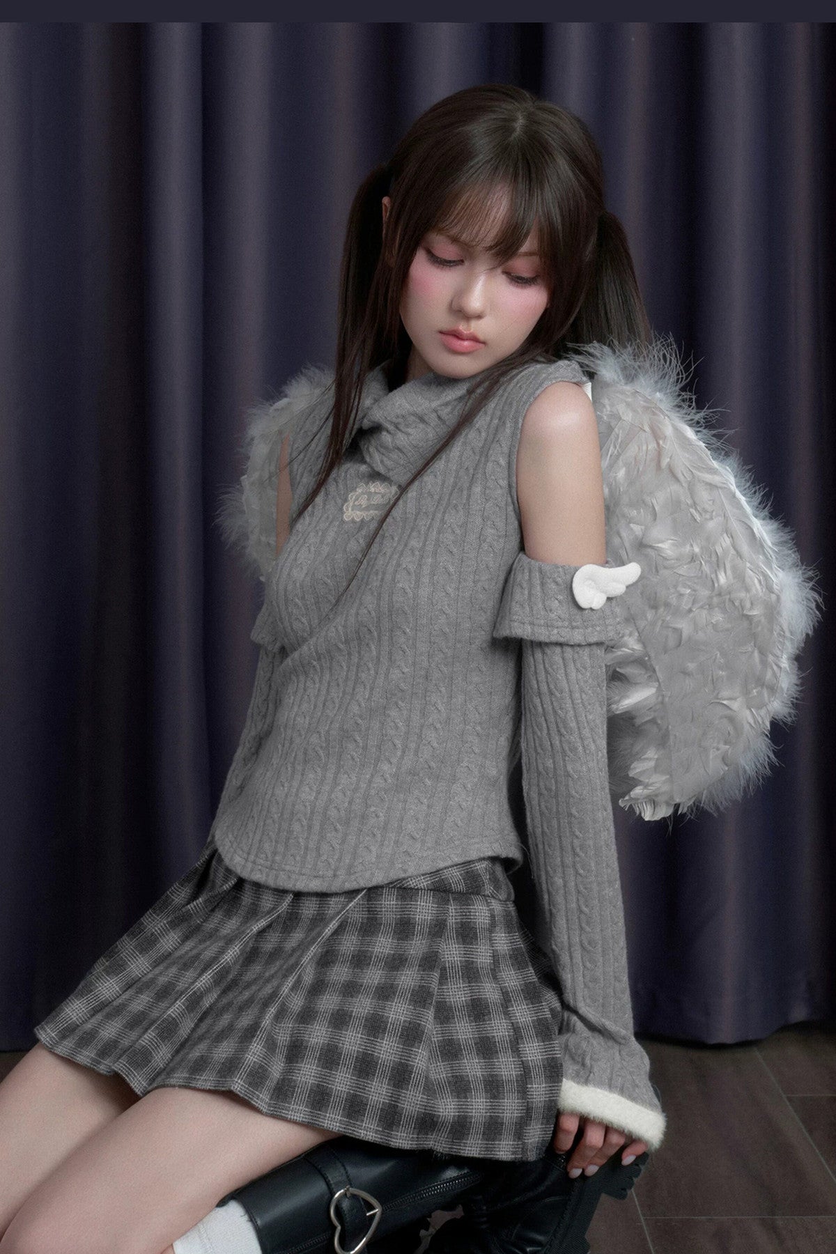 Winged Fold-Over Collar Knit Top