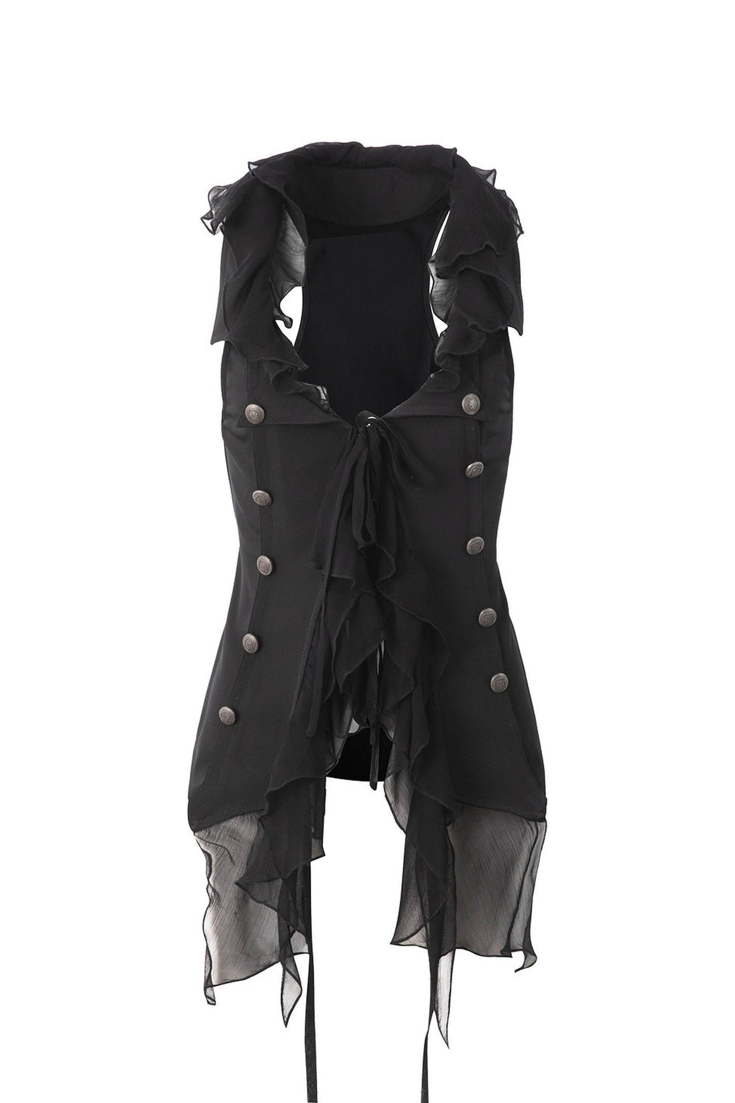 Vintage Patchwork Suit-Style Ruffle Sleeveless Vest