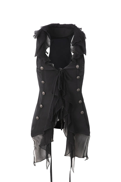 Vintage Patchwork Suit-Style Ruffle Sleeveless Vest