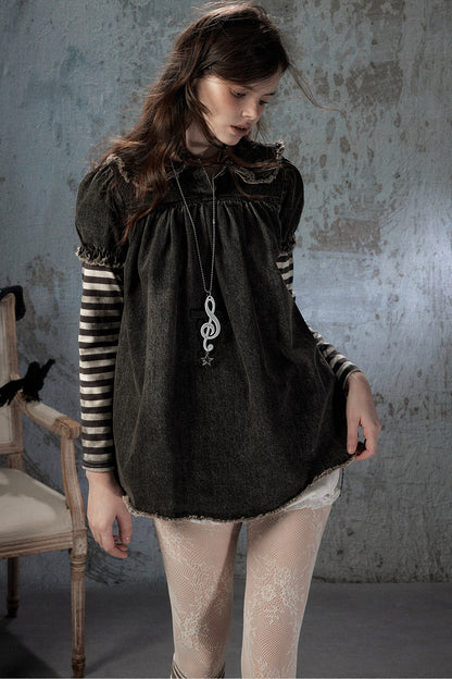 Robe en denim patchwork à rayures