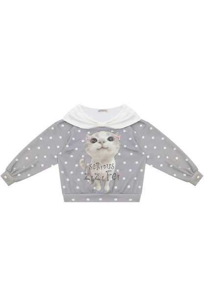 Cat Print Polka Dot Sweatshirt