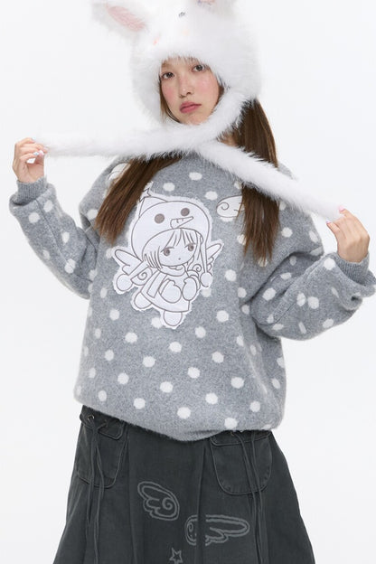 Patch Embroidery Angel Polka Dot Pullover
