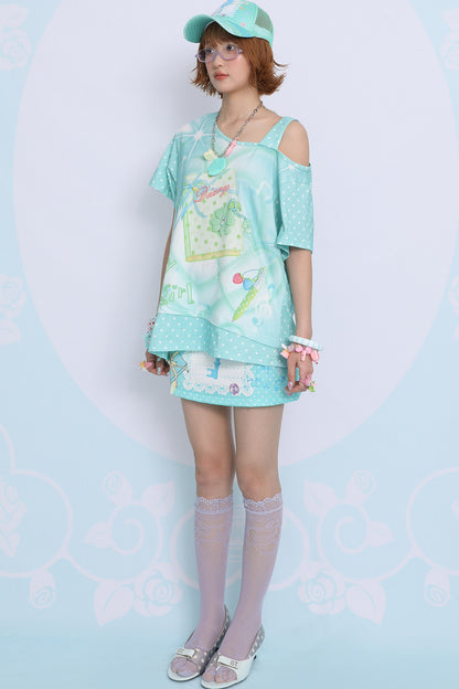 Mint Green Asymmetrical Shoulder T-Shirt