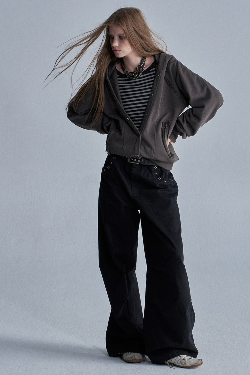 Studded Camo Wide-Leg Cargo Pants