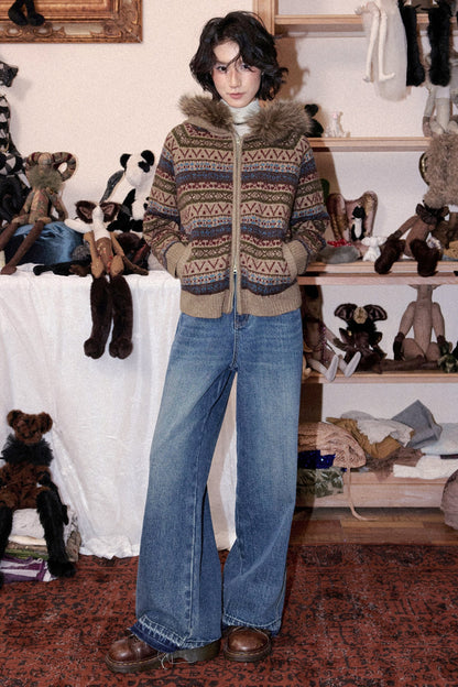 Hooded Fair Isle Wool Cardigan