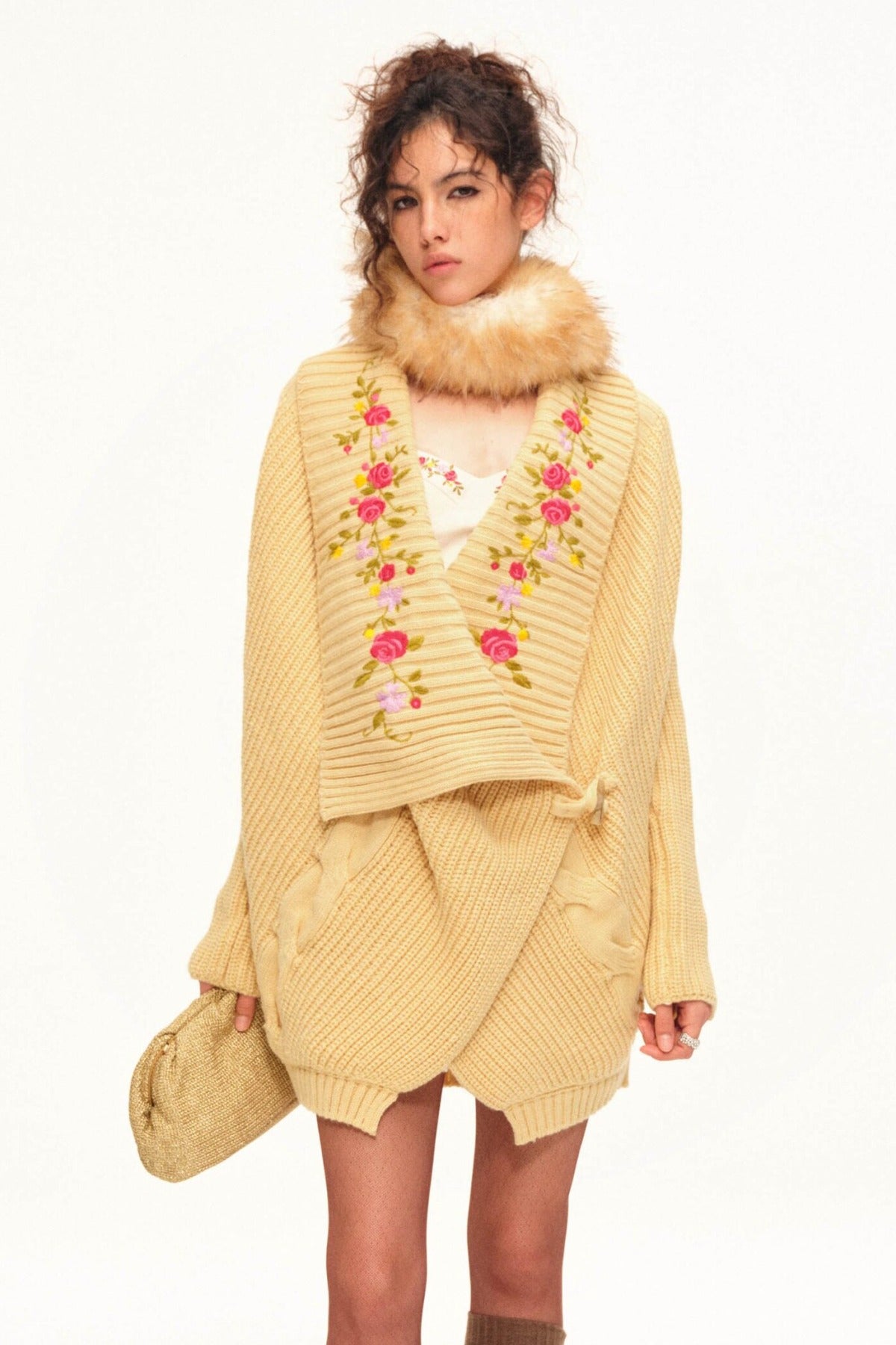 Floral Embroidered Toggle Button Knit Jacket