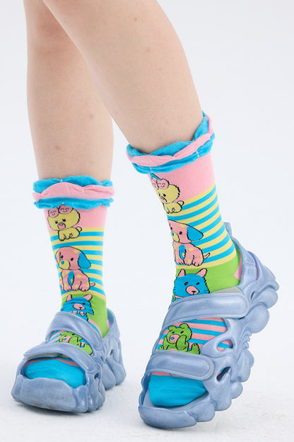 Chaussettes à motif animalier et blocs de couleur