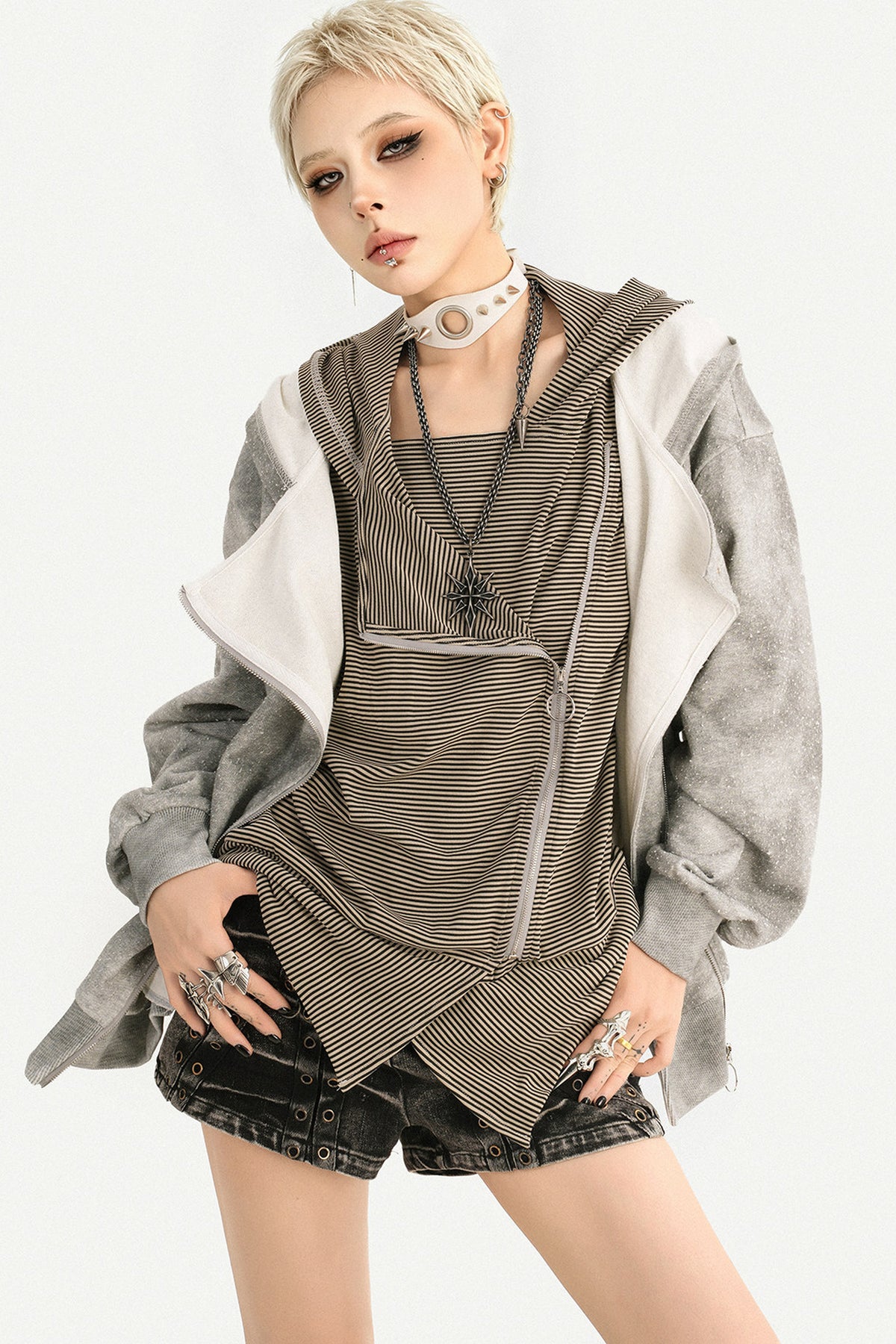 Y2K Layered-Look Hooded Jacket